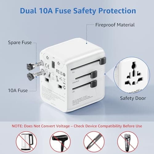 Banaplo Universal Travel Adapter, Worldwide Travel Plug Adapter with Extra US Socket, 2 USB-C and 2 USB-A Ports, All in One International Travel Adapter for UK, EU, USA, Australia etc. — view 6