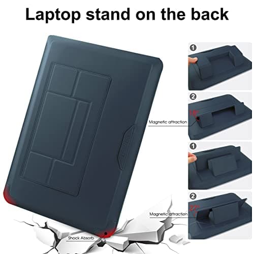 HoYiXi 14 Inch Laptop Sleeve Case Leather Bag with Stand Compatible with MacBook Pro 14 2021/ASUS Vivobook 14/HP Pavilion X360/Lenovo IdeaPad 14/Dell Lenovo HP ASUS Acer HUAWEI Matebook 14'' PC, Navy — view 4