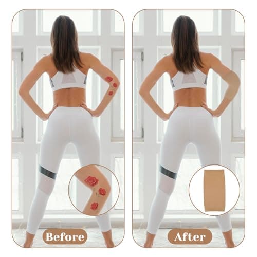 Ajcotahm 2 Pairs Tattoo Cover up Compression Sleeve, UV Sun Protection Arm Sleeves for Women Men Forearm Concealer Support Upf 50 Sports Compression Cooling Sleeve (Black, Skin Color) — view 4