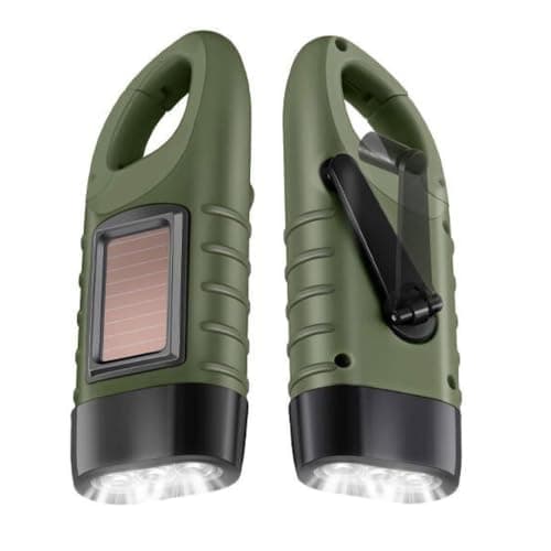 Bryze 2-Pack Solar Hand Crank Torch Set, Dual Power Flashlight with Carabiner Hook, Rechargeable Outdoor Torch for Camping, Hiking, Travel and Emergency Lighting