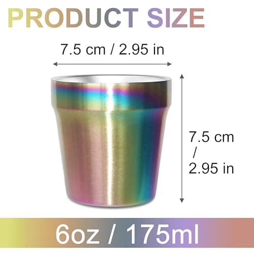 Stainless Steel Double Walled Insulated Cups(Set of 4) Stackable, Coffee Cup/Tea Cup/Chilling Beer Glasses, Great for Kids and Toddlers, for Travel, Outdoor, Camping&Everyday, 6oz(175ml) (Rainbow) — view 2