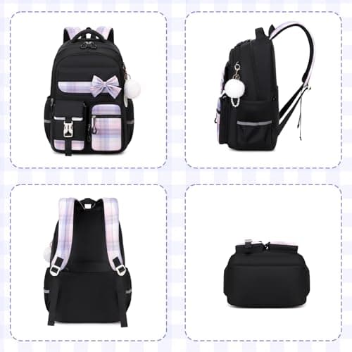 Girls Backpack, Kids Backpack for Girls School Bags with Pen Case, Bow Plaid Book Bag for Elementary Middle Primary High School College — view 2