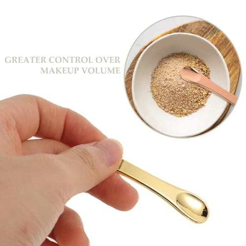 Operitacx 3pcs Mini Cosmetic Spatulas Reusable Face Cream Spoons Metal Beauty Applicators for Eye Cream and Skincare, Gold Silver Rose Gold Colors, Travel-friendly Tiny Makeup Scoops — view 4