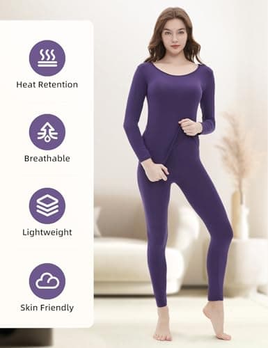Vinconie Womens Thermal Long Johns Ladies Thermal Tops Long Sleeves, 1 Pack Purple, XS-S (6 8 10) — view 6