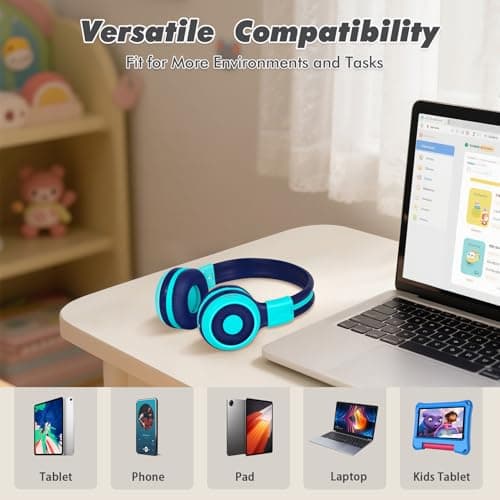 SIMOLIO Kids Headphones Wireless with Microphone & Volume Limited, Kids Bluetooth Headphones Boys for School, Over-Ear Children Earphones Wireless and Wired for Girls, Childrens, Teens (Mint) — view 5