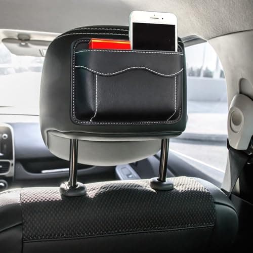 Wisebom Luxury Car Seat Organizer, Black PU Leather Storage Pocket, Multifunctional Car Storage Pocket Pouch for Mobile Phone Pen Key Coin Card — view 6
