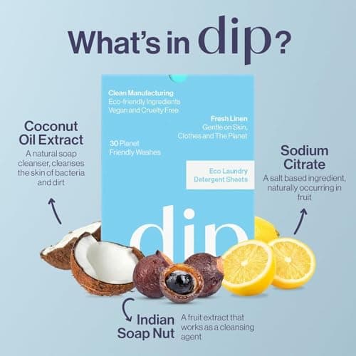 Dip Eco-Friendly Laundry Sheets Detergent | Plant Based, Plastic Free & Zero Waste | Perfect for Sensitive Skin | Travel Washing Detergent Sheets | 30 Sheets — view 2