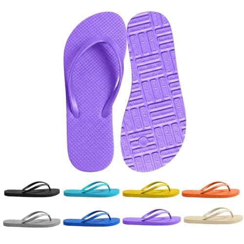 Women's Non-Slip Flip Flops Ultra Lightweight Basic Thongs Rubber Soft Slide Slip-on Shoes Beach Pool Shower Sandals (Purple, Adult, Women, 4, Numeric Range, UK Footwear Size System, 5, Medium)