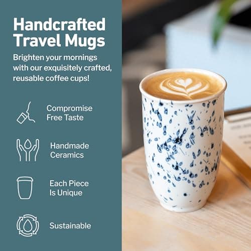 NOVA CERAMICS Travel Mug - Travel Size Mug – Reusable Coffee Mug Unique to Go Mug – Microwave & Dishwasher Safe Coffee White & Blue Tumbler - Gifts for Women Men Him Her – 355ml – Orchid — view 2