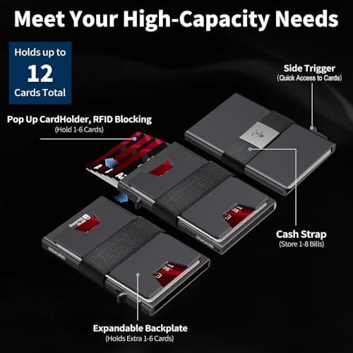 SEMORID Mens Wallet, Slim Wallet for Men, Pop Up Credit Card Holder RFID Blocking, Minimalist Metal Wallet with Cash Band, Aluminum Wallets — view 2
