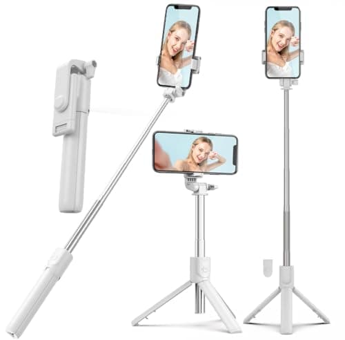 XIHAMA Selfie Stick Tripod,3 in 1 Extendable Selfie Stick with Wireless Remote,Portable Phone Tripod Compatible with iPhone 16 15 14/Galaxy/Huawei/LG(White)