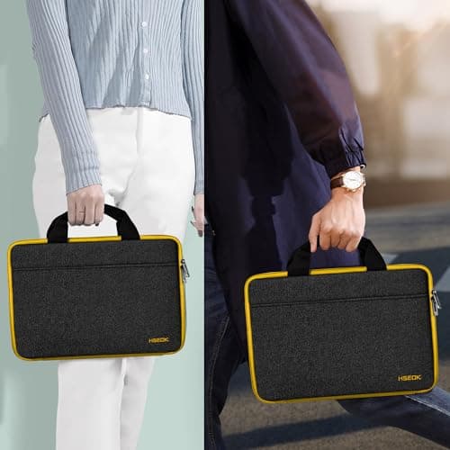 Hseok Laptop Case 13.3-14 inch Sleeve, TSA Computer Handbag Water-Resistant and Shockproof Bag Compatible with MacBook Pro/Neo 14", Mac Air/Pro 13.3" and 13"-14" Notebooks Chromebooks,Black-Yellow — view 6