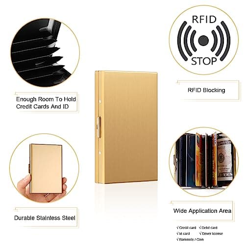 Vicloon Metal Card Holder Wallet, Ultra Thin Stainless Steel Metal Wallets RFID Blocking Credit Card Wallet Holder for Men & Women,Best Card Protector with 6 PVC Slots - Gold — view 5