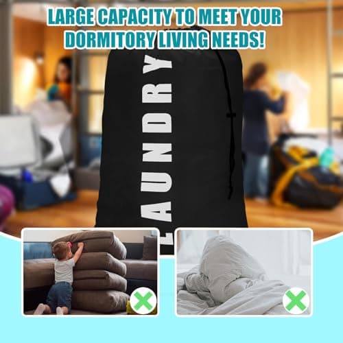 1 Pack Upgrade Extra Large Travel Laundry Bag with Drawstring，24" x 36" Durable Rip-Stop Dirty Clothes Shoulder Bag for Travel, Bathroom Home or Dormitory (Black) — view 4