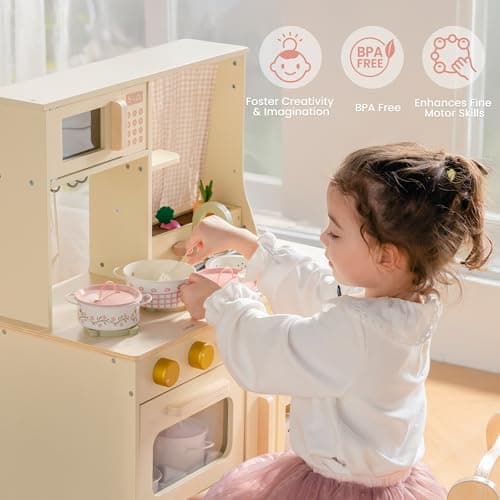 ROBOTIME Kid Metal Play Pots and Pans Toys, Pretend Cooking Utensils, Pink — view 4