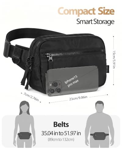 Fmeida 2.4L Fanny Pack, Crossbody Bum Bag for Men Women, Travel Waist Belt — view 3