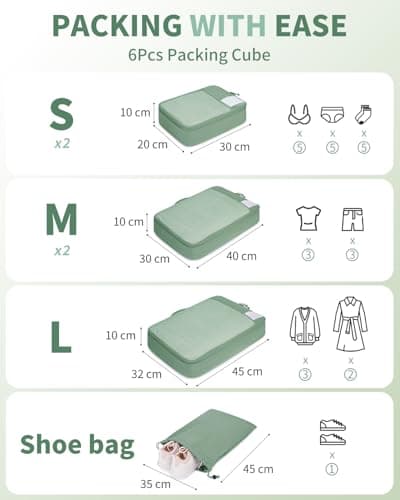 ECOHUB Packing Cubes for Suitcase, 6pcs Suitcase Organiser Bags with Tag, Recycled Travel Organiser Packing Bags for Backpack, Rip-stop Mesh Luggage Packing Organizers, Green (Patent Pending) — view 2