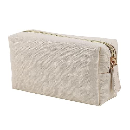 Apooliy Leather Makeup Bag for Purse Travel, Portable Small Cosmetic Organizer for Women and Girls, Make up Bag with Zipper