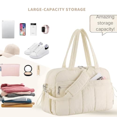 Womens Gym Bag Lightweight Weekend Overnight Bag with Wet Pocket, EasyJet Underseat Cabin Bags Ryanair Carry On, Travel Duffle Bags for Sports, Shopping (Beige) — view 4