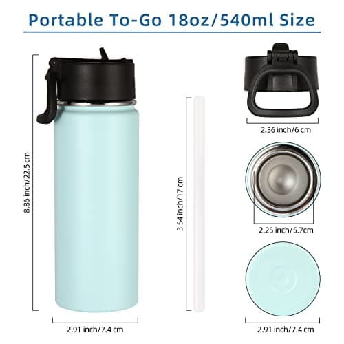 Volhoply 530ml 18oz Insulated Water Bottle Bulk 4 Pack, Kids Stainless Steel Water Bottles with Straw Lid, Reusable Metal Wide Mouth Sports Flask Keep Hot and Cold (Mix,4 Pack) — view 5