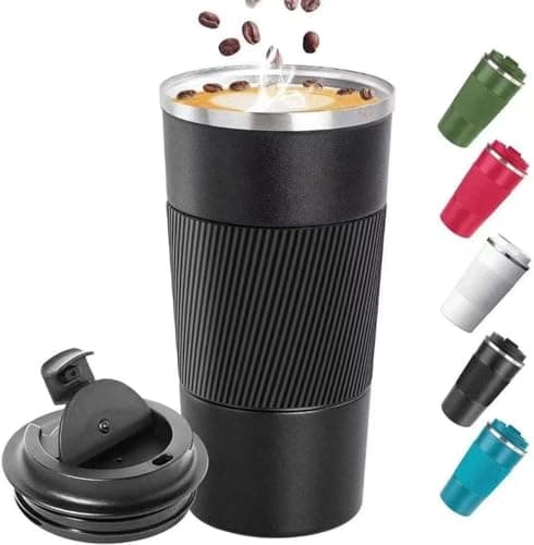 Travel Mug with Leakproof Lid,Insulated Reusable Coffee Mug for Hot&Cold Drinks/Tea,Portable Stainless Steel Thermal Takeaway Travel Coffee Cup for Car/Outdoor/Picnic/Office/School (Coffee Cup Black)