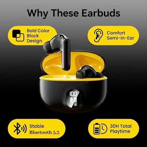 FuJiaXin Wireless Earbuds, Bluetooth 5.4 Earphones In Ear with 4 HD microphone, 40H Playtime, HIFI Stereo In Ear Headphones, IPX7 Waterproof Bluetooth Earbuds, LED Display, Sport/Work/Black — view 4