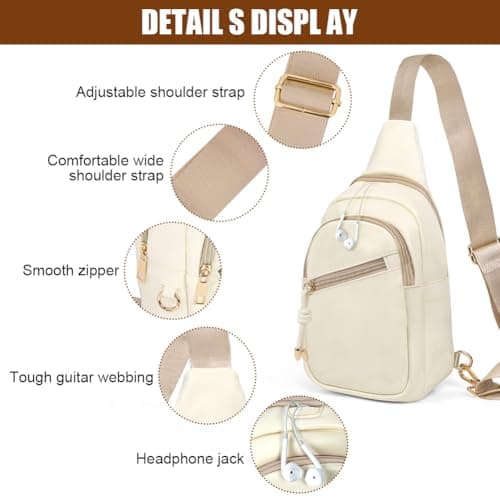 HOTUT Crossbody Bag for Women,Anti Theft Small Phone Shoulder Bag,Sling Belt Bag,with Anti-Theft Zipper Clips,Adjustable Strap,with Multiple Pockets,for Ladies Travel Shopping(Off-white) — view 3
