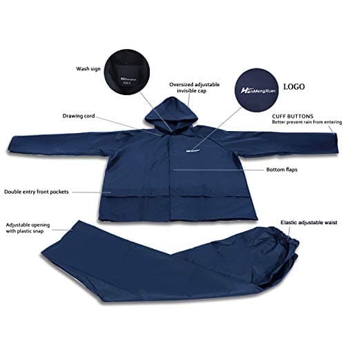 Rain Suits for Men Women, Ultra-Lite Waterproof Rain Coat (Jacket + Trousers) Sets Windproof Hooded Rain Gear Work wear(Navy Large) — view 4