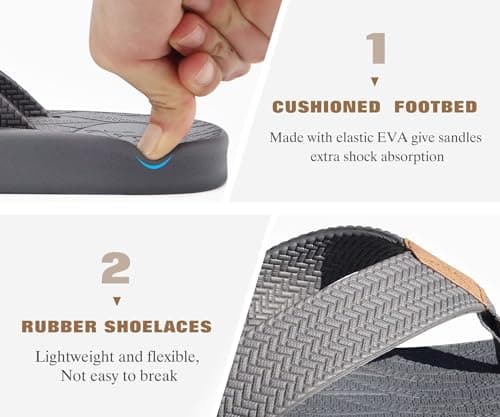 KuaiLu Mens Flip Flops Arch Support Thong Sandals Leather Walking Grey 8.5 — view 6