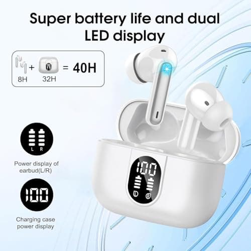 Csasan Wireless Earbuds, Bluetooth 5.3 Headphones In Ear with 4 ENC Noise Cancelling Mic, 2026 Mini Deep Bass Stereo Ear Buds, 40H Playtime Bluetooth Earphones, IP7 Waterproof Earbuds, White — view 5