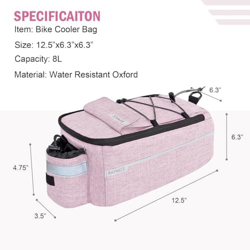 RAYMACE Bike Rear Rack Bag with Tail Light, Bike Truck Cooler Bag for Warm or Cold Items, Pink, 12.5 x 6.3 x 6.3 inches, Fashion — view 3