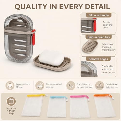 4 Pack Travel Soap Case, Waterproof Soap Container with 4 PCS Foaming Nets — view 6