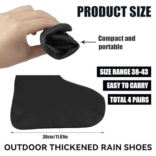 Clyndora 4 Pairs Black Reusable Waterproof Shoe Covers, Non-Slip Rubber Overshoes for Outdoor Activities Like Hiking and Cycling — view 2