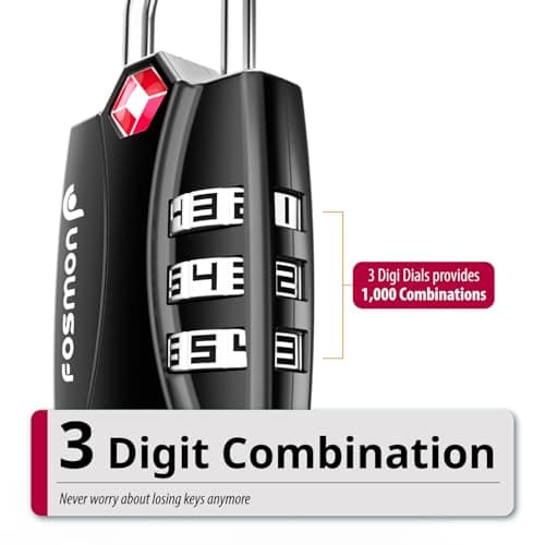 Fosmon TSA Accepted Luggage Locks (4-Pack), Open Alert Indicator TSA Locks 3 Digit Combination Padlock Codes with Zinc Alloy Body for Travel Bag, Suit Case, Lockers, Gym, Bike Locks (Black) — view 3