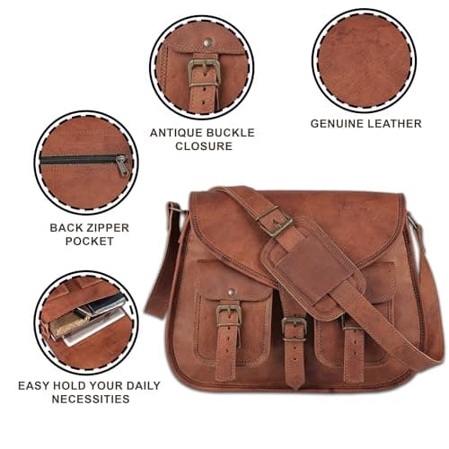 KPL 14 Inch Leather Purse Women Shoulder Bag Crossbody Satchel Ladies Tote Travel Purse Genuine Leather (Tan Brown) — view 5