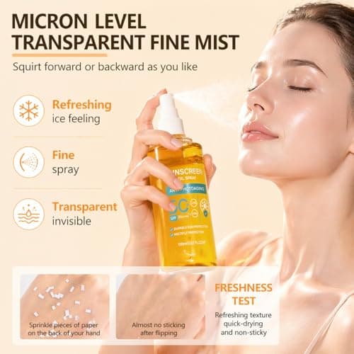 Sunscreen Oil Body Sunscreen Spray Spf 50 Hydration Glow Mist Lightweight Spf Body Oil,Refreshing Spray,No White Residue,Suitable for Face & Body All Skin Types,100ml — view 4