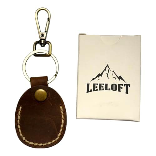 LEELOFT 100% Genuine Leather Tracker Keyring Holder – Premium Handmade Apple Tracker Case with Snap Button – Scratch-Resistant, Secure Tracker Holder (Rustic Brown)