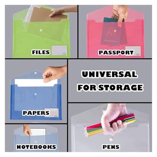 FITULABO A4 Plastic Wallets, 10 Pack Popper Wallet Folders with Button & Label Pocket, 5 Assorted Colours PVC Document Folders for School, Office & Home Organisation — view 4
