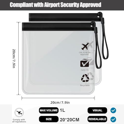 6 Pack Clear TSA Toiletry Bag 20x20cm Travel Essentials - 3 Grey & 3 Black — view 5