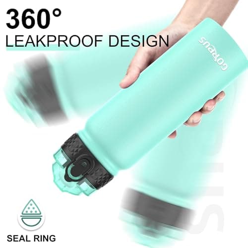 GOPPUS 600ml/20oz Stainless Water Bottle with Straw Double Wall Insulated Bottles with Strap One Hand Open Vacuum Thermal Flask with Flip Top Lid Leakproof Keep Cold Drinks BPA Free (Mint Green) — view 3
