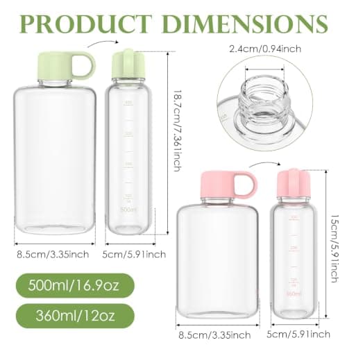 Sesaver 2Pcs Flat Water Bottle Set with Handle(Pink + Green) — view 2
