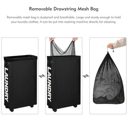 DOKEHOM 70L Enlarged Slim Rolling Laundry Basket Hamper on Wheels, Black — view 5