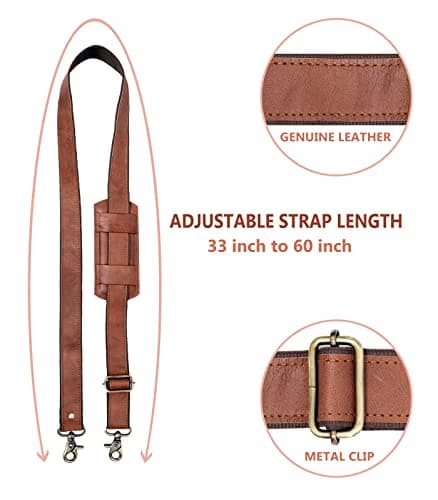 Adjustable 60-inch Real Leather Bag Replacement Shoulder Strap Comfort Fit Padded with Metal Swivel Hooks for Crossbody Purses, Laptop Messenger Bags, Handbags and Duffle Luggage Straps (Brown) — view 6