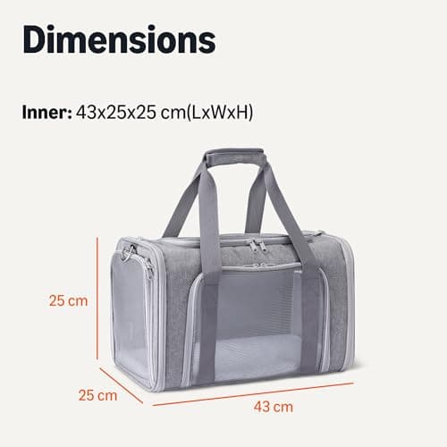 Amazon Basics Tote-Like Soft Cat & Dog Carrier with Adjustable Shoulder Strap, Airline-Approved, Foldable and Portable Design, Mesh Ventilation,43.2cm x 27.9cm x 27.9cm, Grey — view 5