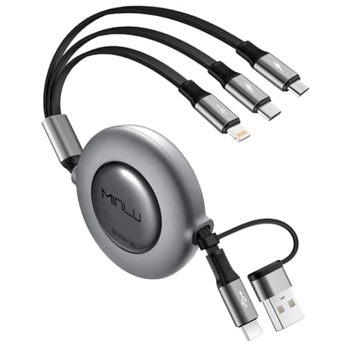 Minlu Multi Charger Cable, 5 in 1 Retractable Charging Cable, Data Transfer