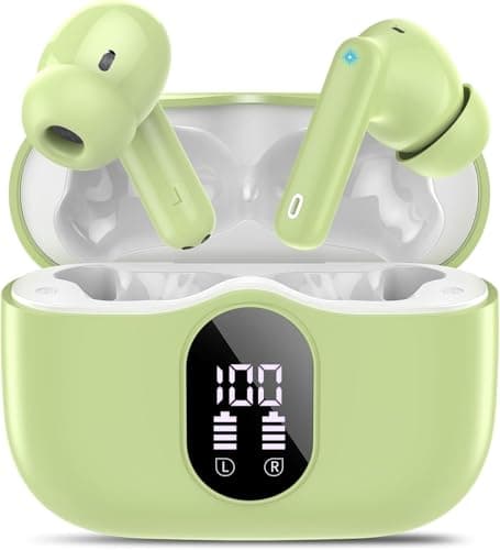 Wireless Earbuds, Bluetooth 5.4 Headphones In Ear with 4 ENC Mic, Wireless Earphones Noise Cancelling Deep Bass, LED Display, Bluetooth Earbuds 36H Playtime, IP7 Waterproof Ear Buds, USB-C Grass Green