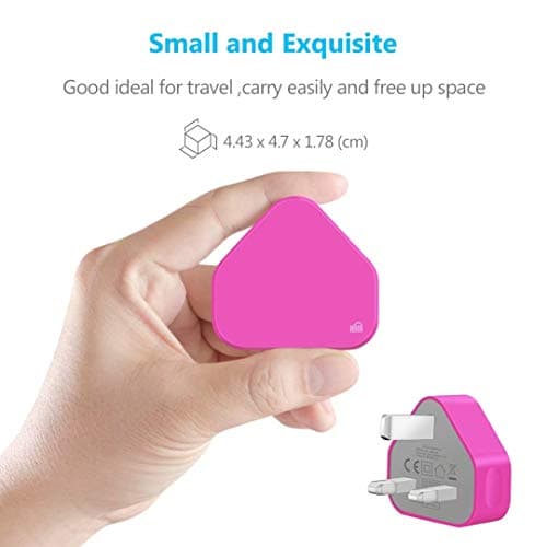 USB Compact Universal UK Mains Charger 1000 mAh CE Approved Adapter Cable Compatible with Mobile Phones iPhone 5 6 7 8 X iPod/Samsung Galaxy S2 S5 S6 S7 S8 S9/Smart phones/Media devices (Hot Pink) — view 2