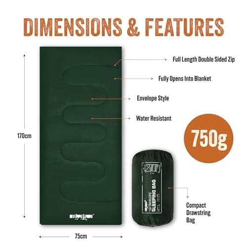 Milestone Camping Rectangular Sleeping Bag/Insulated 2 Season for Camping, Hiking, Festivals, Outdoors/Includes Carry Sack / 170cm x 75cm — view 2
