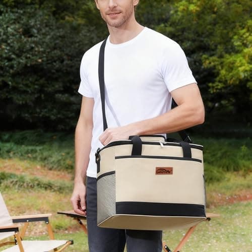 Goutime 26L Insulated Lunch Cool Bag, Waterproof Leakproof Tote (Beige) — view 5