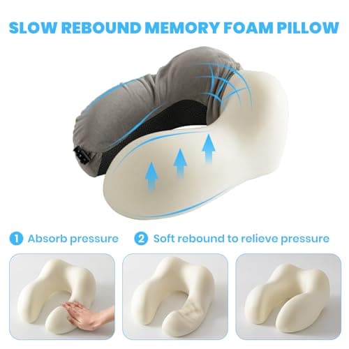 Good Nite Travel Pillow for Airplane, Neck Pillow for Travel Soft Memory Foam Travel Pillows for Adults Plane Pillow Flight Pillow for Camping/Car Grey — view 3